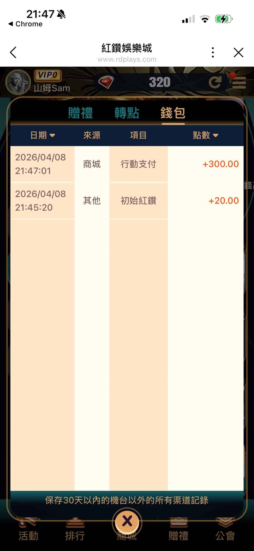 紅鑽娛樂城儲值成功明細